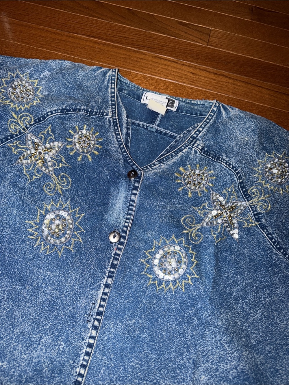 Club Z Denim Top with Embroidered Sunburst Details - Blue